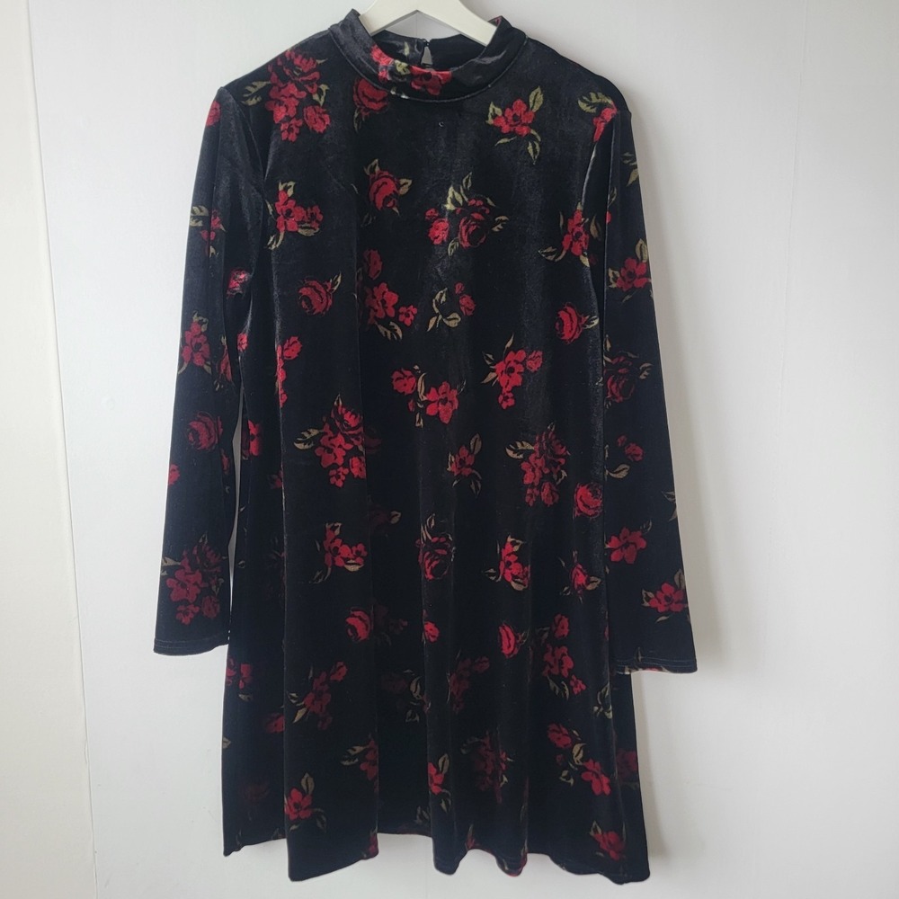 falls creek women's Rose Print velvet dress sz XL Dark Romantic 90's CottageCore